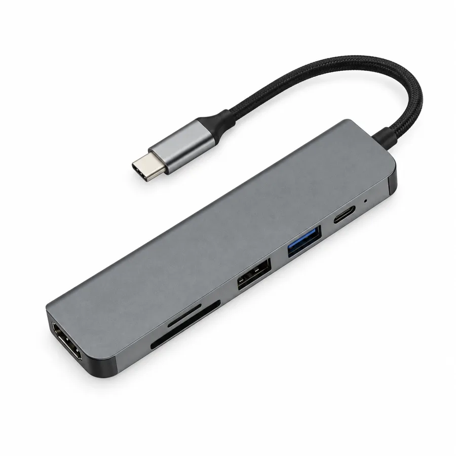 OneDockle — one short cable connects your whole laptop desk