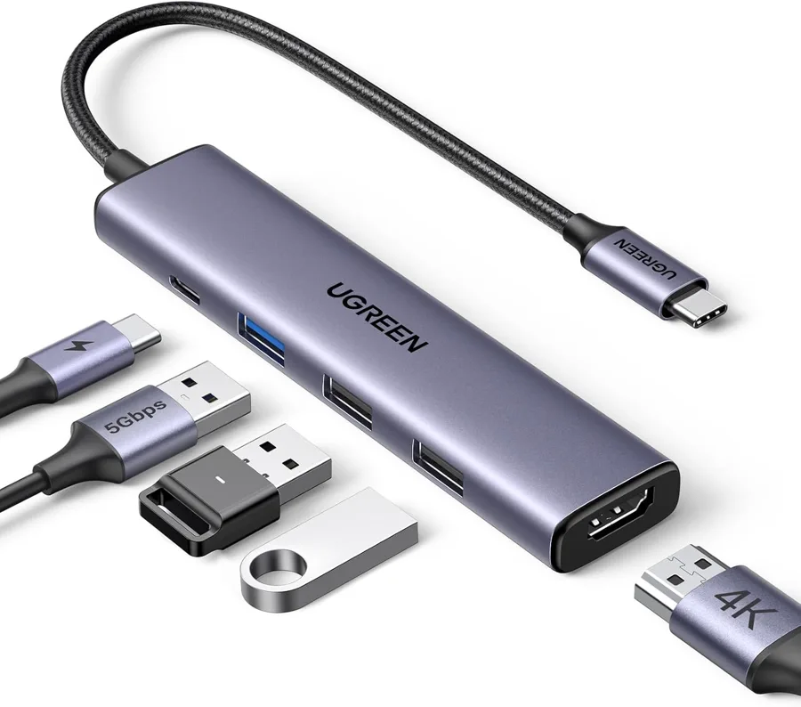 UGREEN hub — three USB A ports in an aluminum body