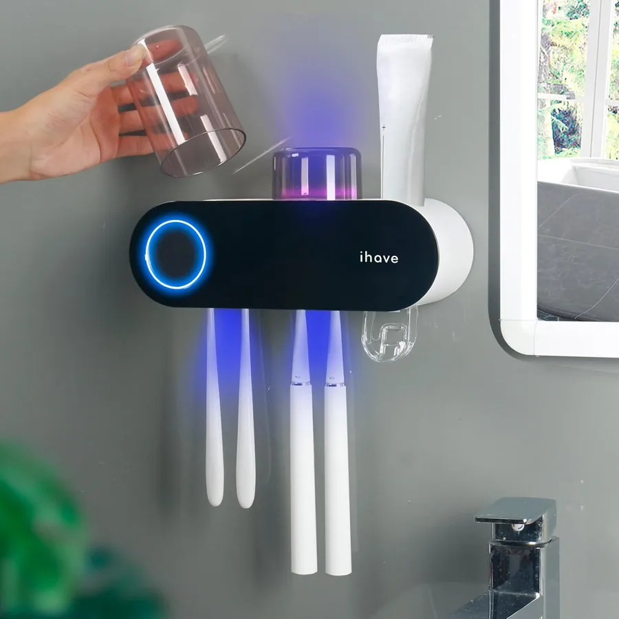 iHave UV Toothbrush Sanitizer — wall holder with toothpaste dispenser