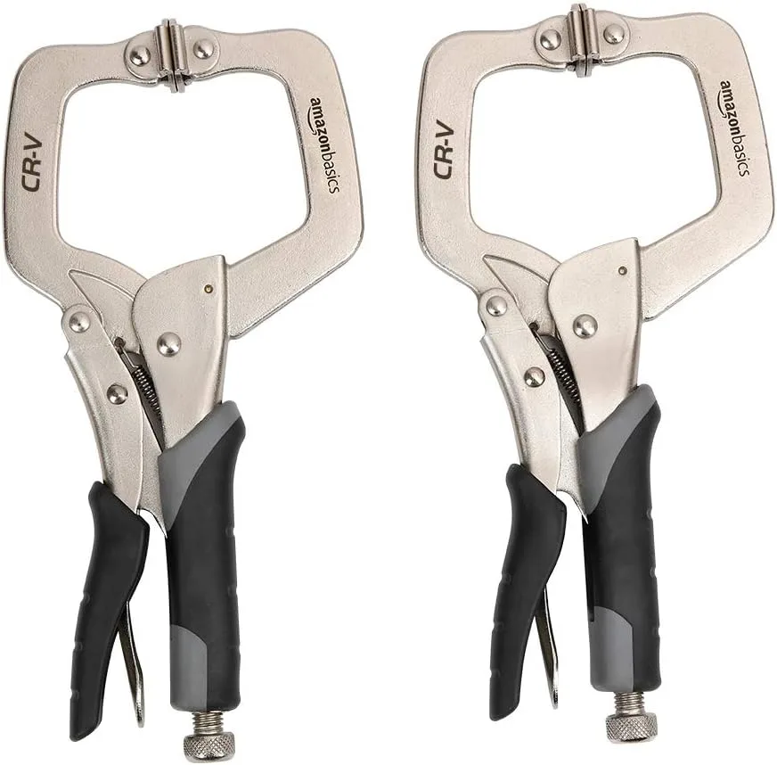 Amazon Basics Welding Clamps — two screw face clamps with swivel pads