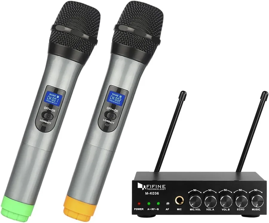 FIFINE K036 Wireless Microphone — two mics and a metal receiver