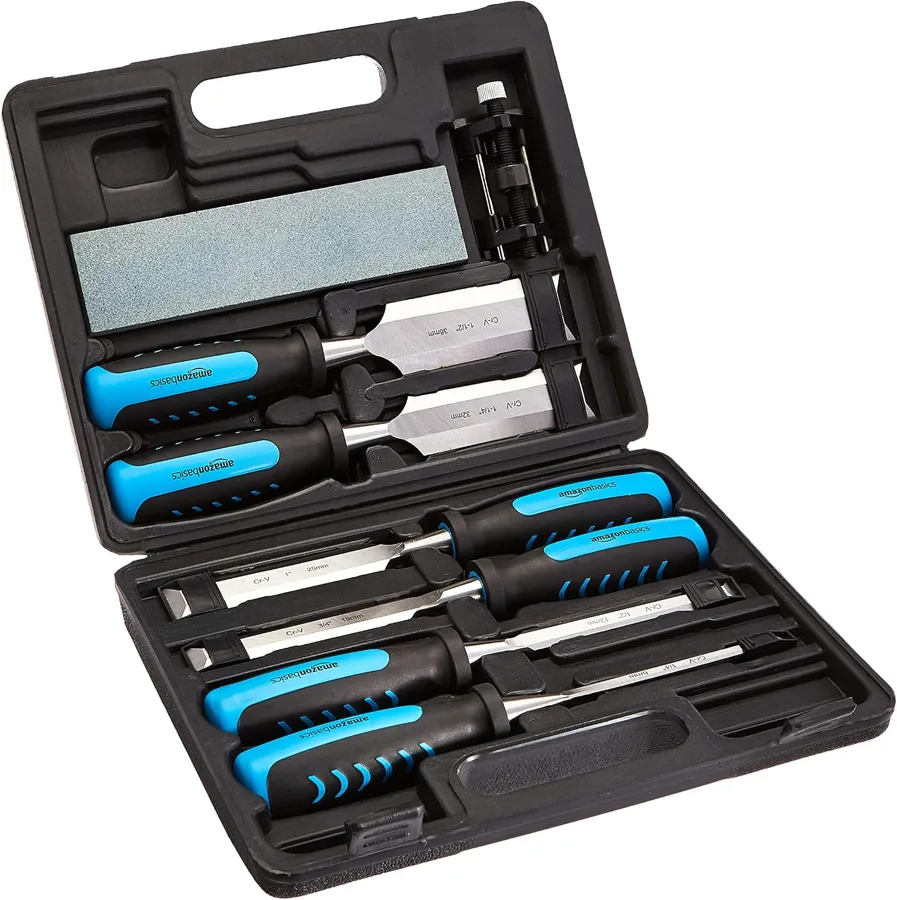 Amazon Basics 8 — Six chisels with sharpening gear and case