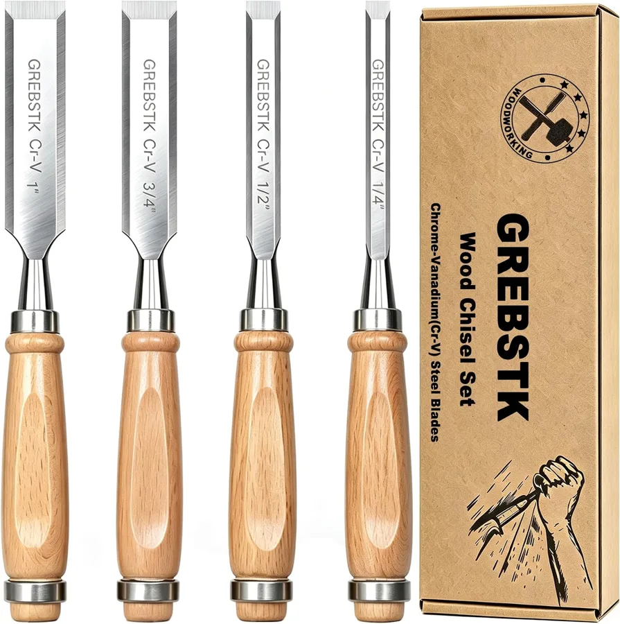 GREBSTK — Contoured beech handle on four chisels